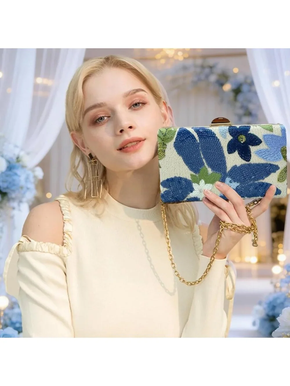Floral Embroidered Beaded Sequin Clutch Purse for Evening, Wedding & Cocktail